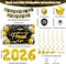 Class of 2026 Graduation Decorations Set - Black & Gold "We Are So Proud of You" Party Kit - Includes Fabric Backdrop, Grad Banner, Hanging Swirls & Balloons - Complete High School & College Supplies